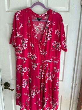torrid Hot Pink Floral Wrap-Style Midi Dress